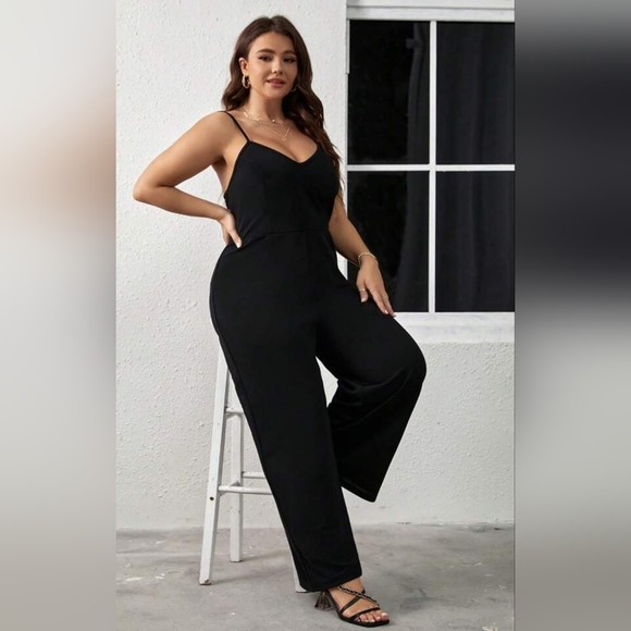 F&F Black Jumpsuit with Spaghetti Straps and Wide-Leg Design - Picture 1 of 6